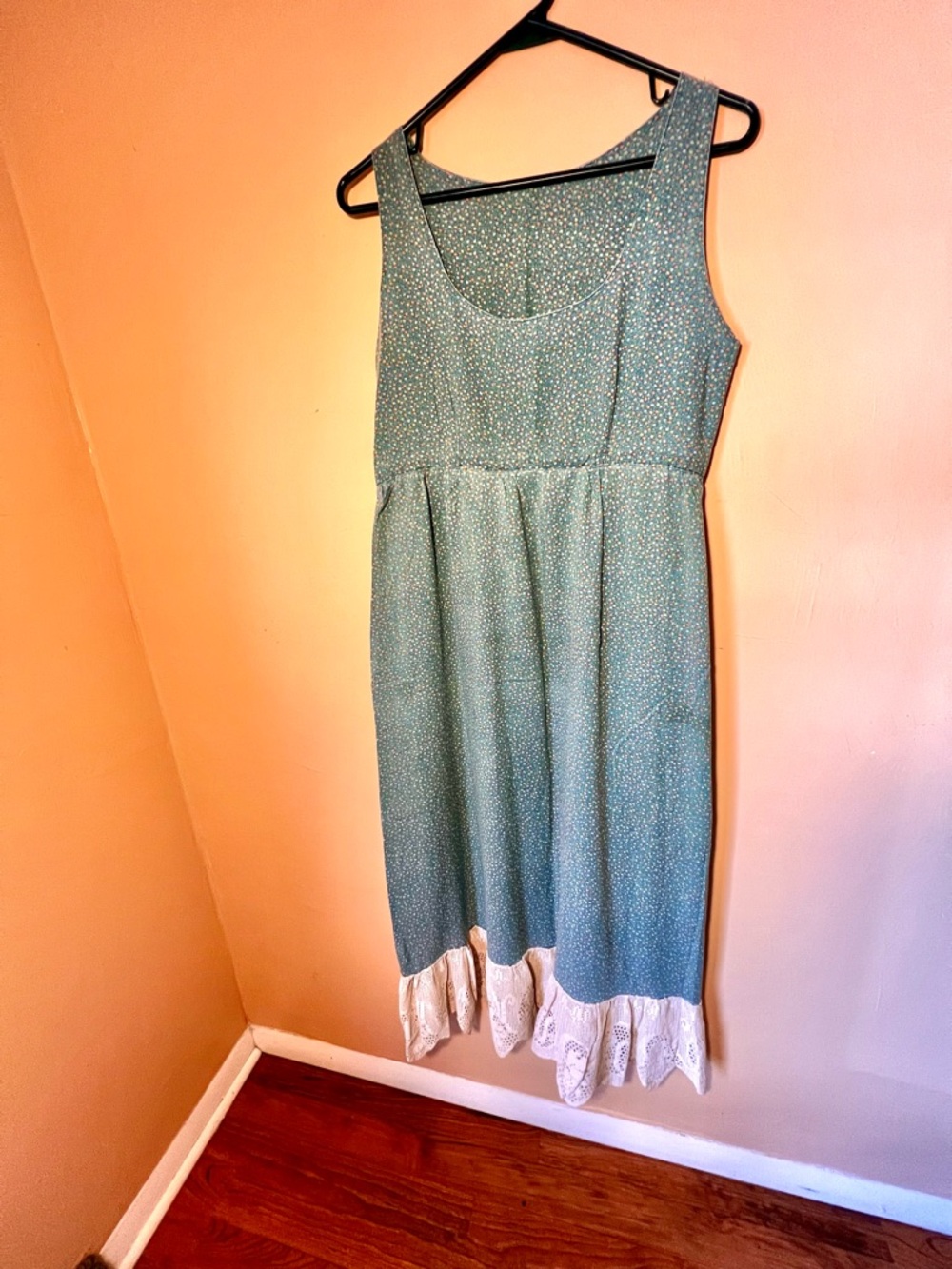 Sleeveless Multi-colored Prairie style/Hippie Dress with Hand Crochet Trim